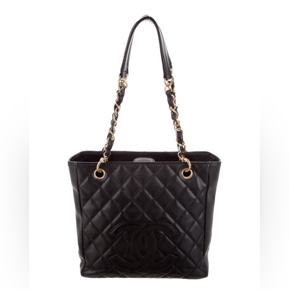 CHANEL Black Quilted Leather Tote with Gold Chain Straps - Picture 5 of 5
